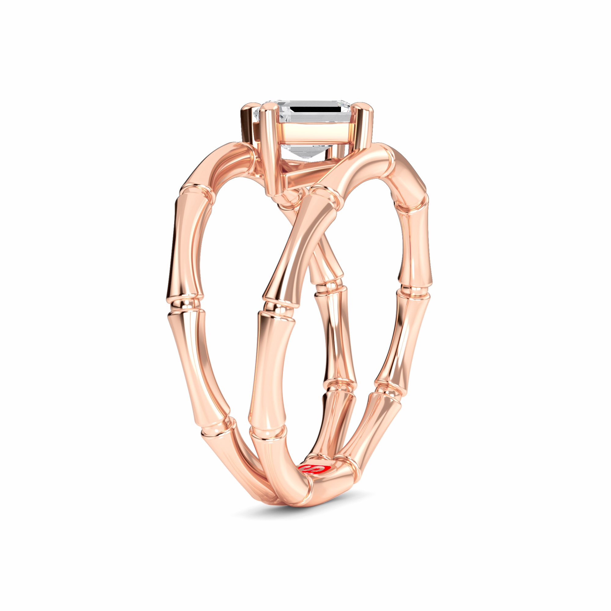 White Diamond Unique Bamboo Inspired Engagement Ring - Lingling