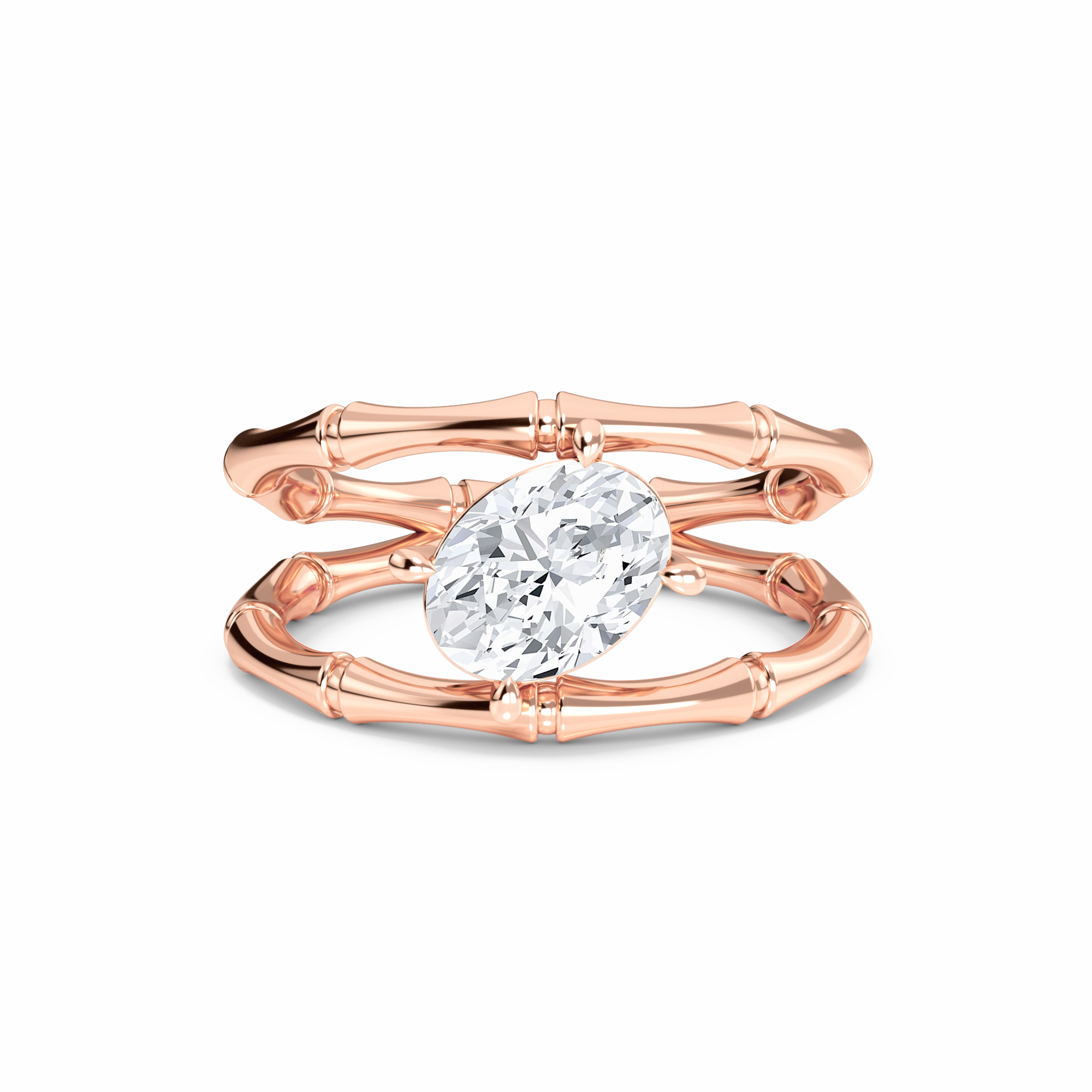 White Diamond Unique Bamboo Inspired Engagement Ring - Lingling