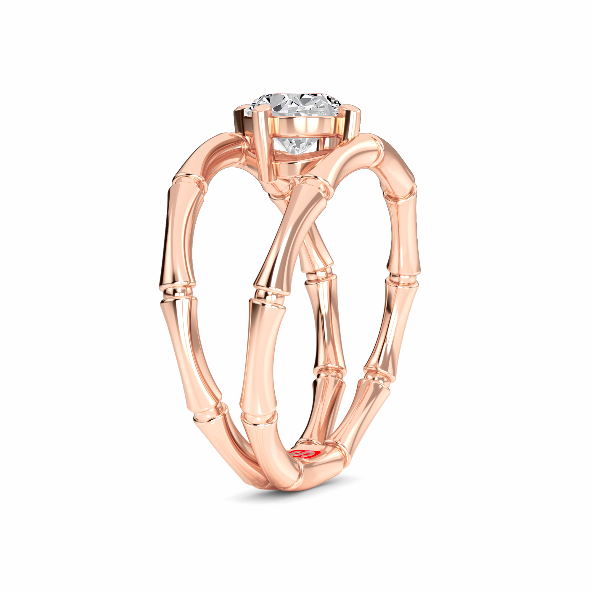 White Diamond Unique Bamboo Inspired Engagement Ring - Lingling