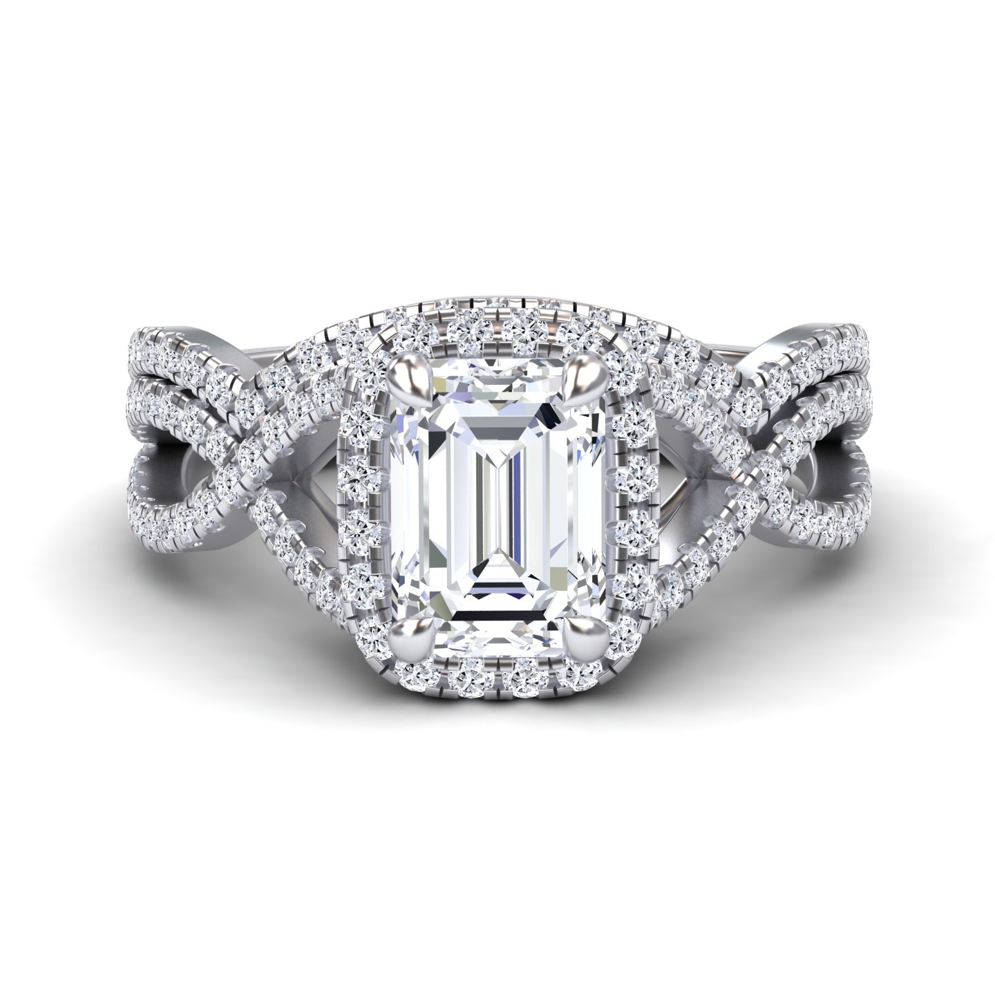 White Diamond Twisted Double Halo Bridal Engagement Ring - Lark