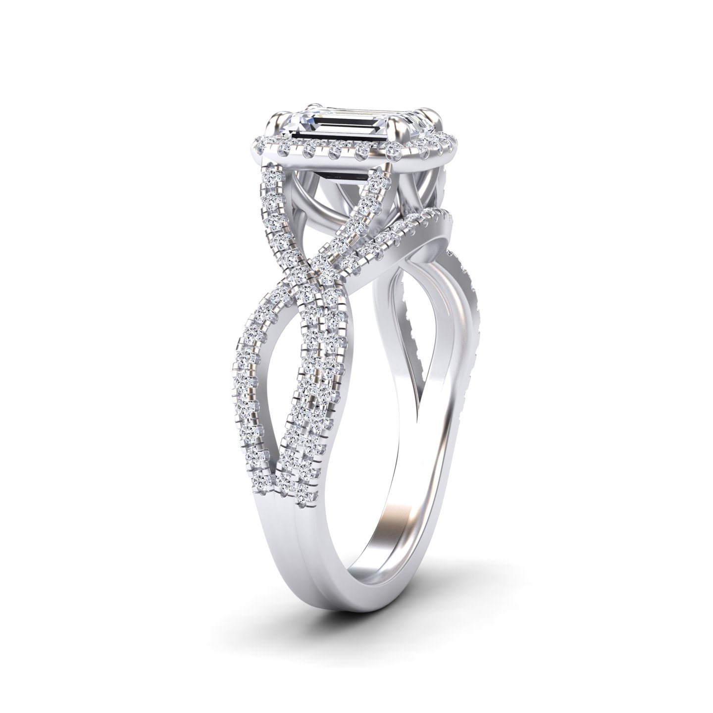 White Diamond Twisted Double Halo Bridal Engagement Ring - Lark