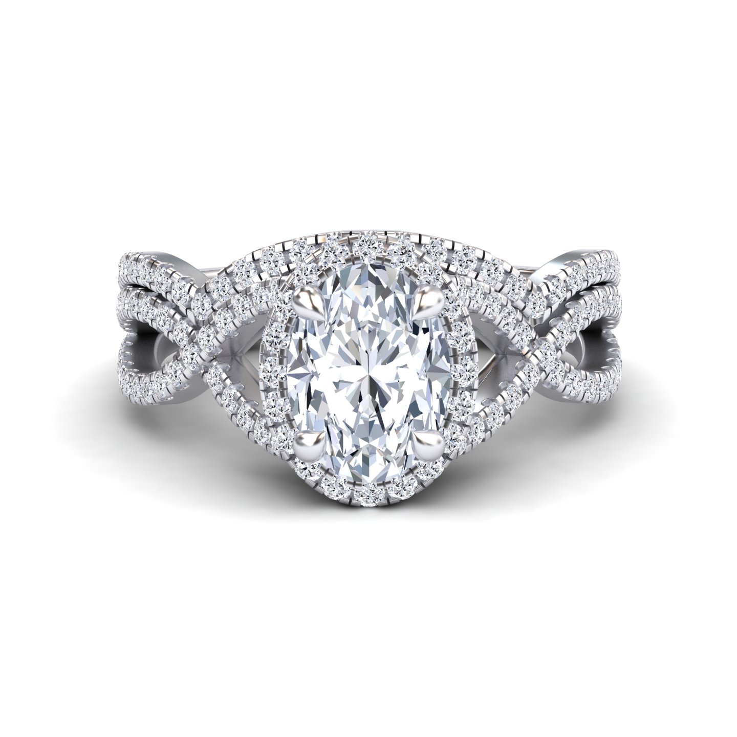 White Diamond Twisted Double Halo Bridal Engagement Ring - Lark