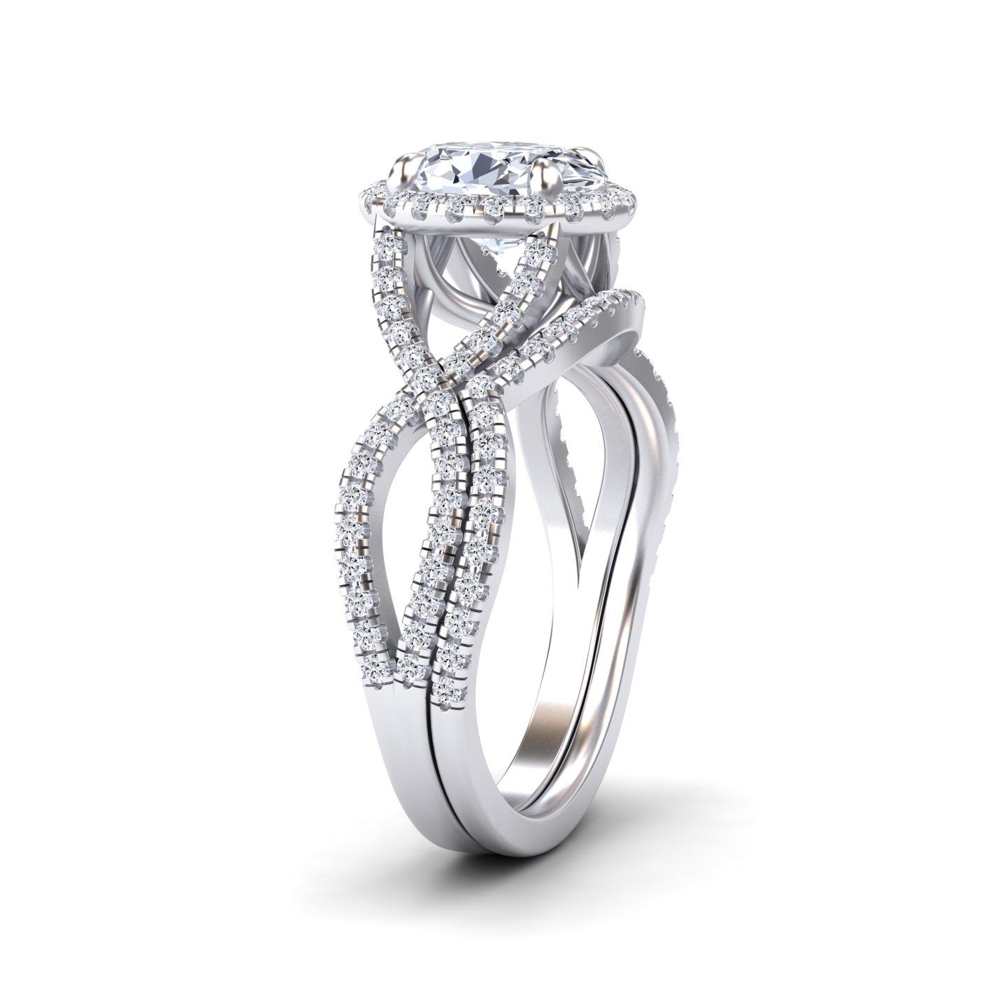 White Diamond Twisted Double Halo Bridal Engagement Ring - Lark