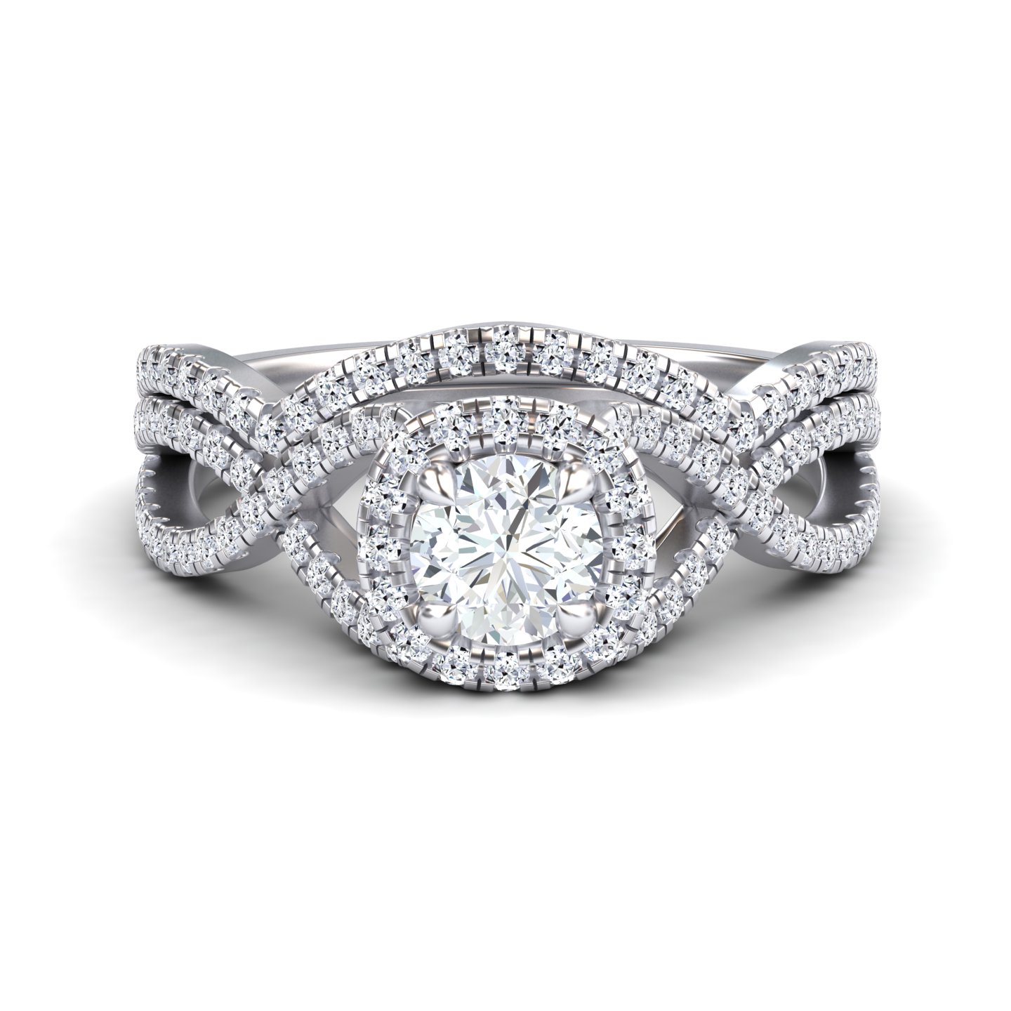 White Diamond Twisted Double Halo Bridal Engagement Ring - Lark