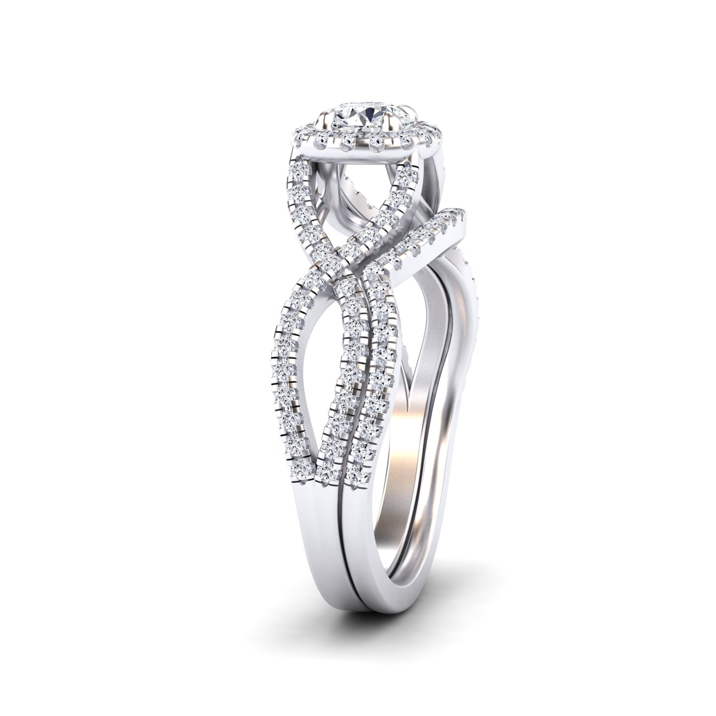 White Diamond Twisted Double Halo Bridal Engagement Ring - Lark