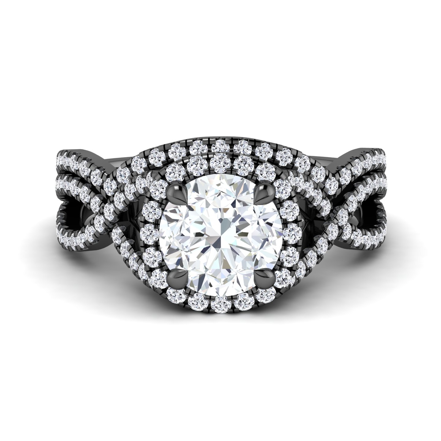 White Diamond Twisted Double Halo Bridal Engagement Ring - Lark