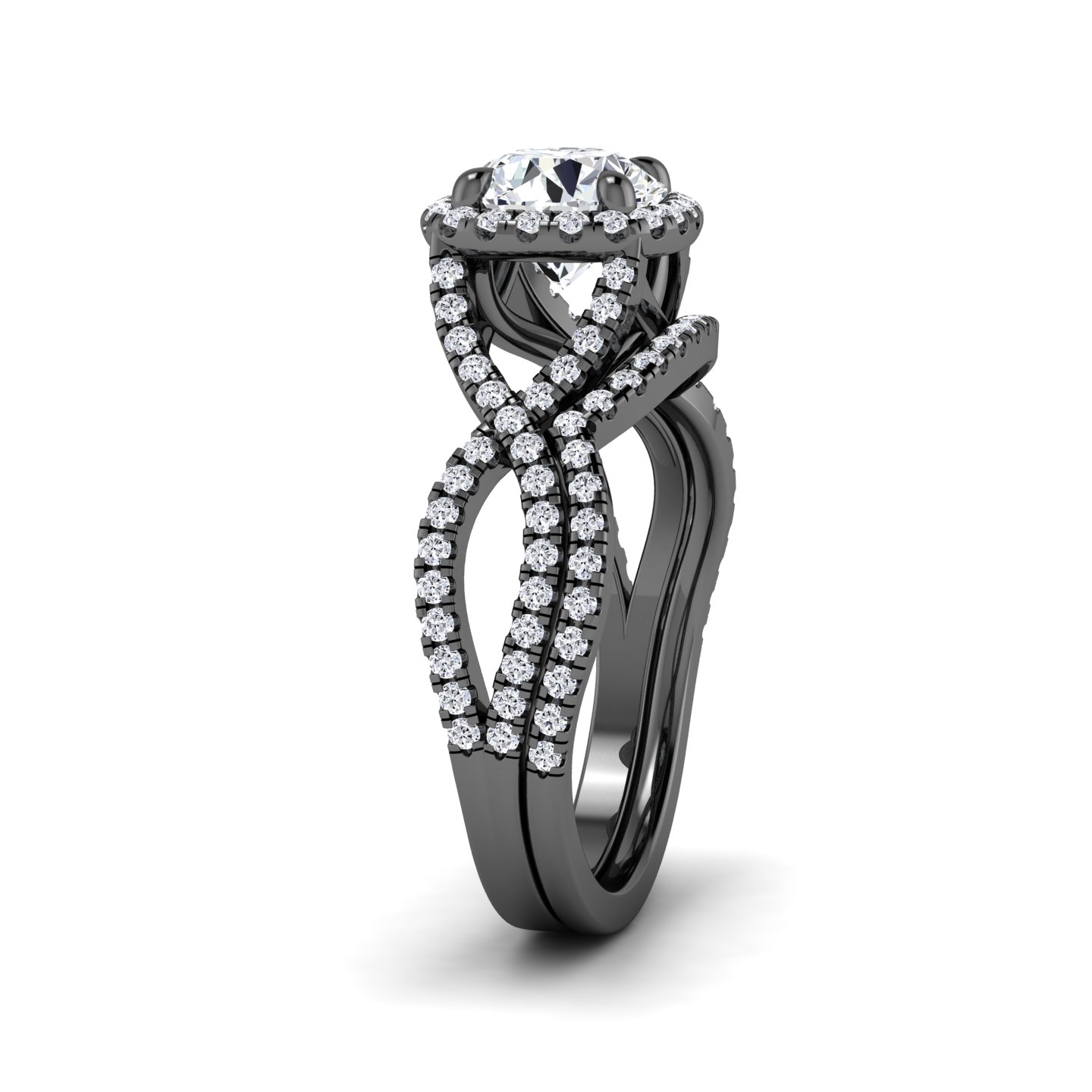 White Diamond Twisted Double Halo Bridal Engagement Ring - Lark