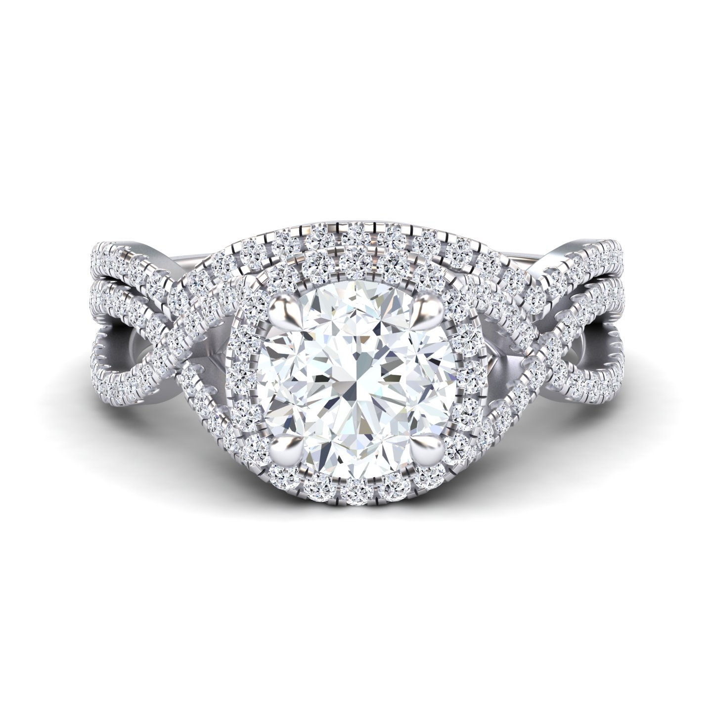 White Diamond Twisted Double Halo Bridal Engagement Ring - Lark