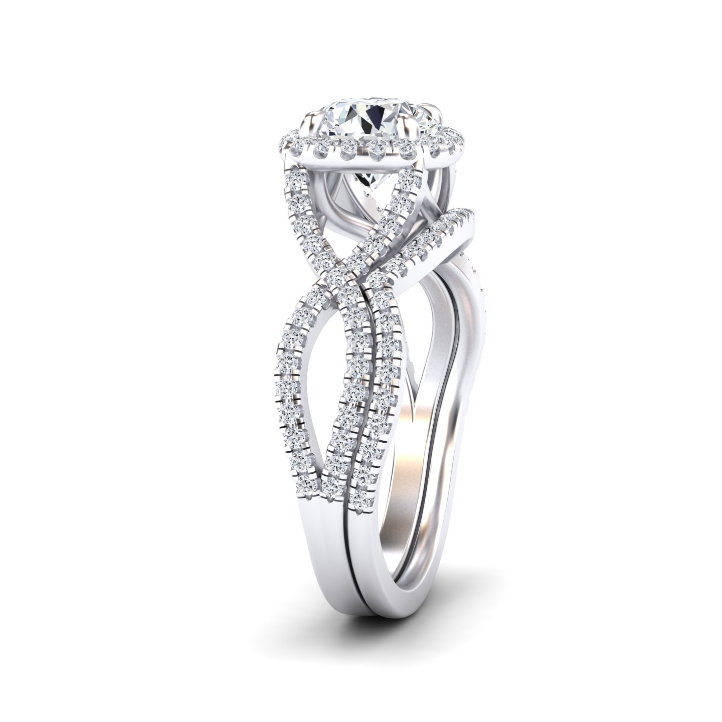 White Diamond Twisted Double Halo Bridal Engagement Ring - Lark