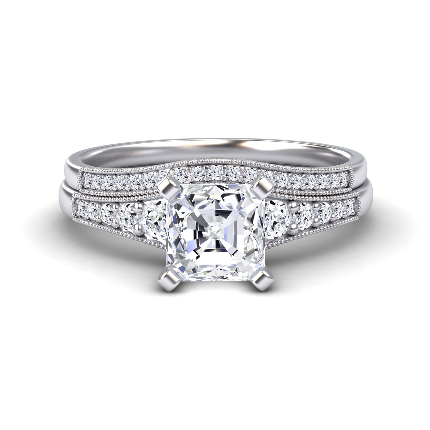 White Diamond Vintage-Inspired Bridal Engagement Ring - Tracy