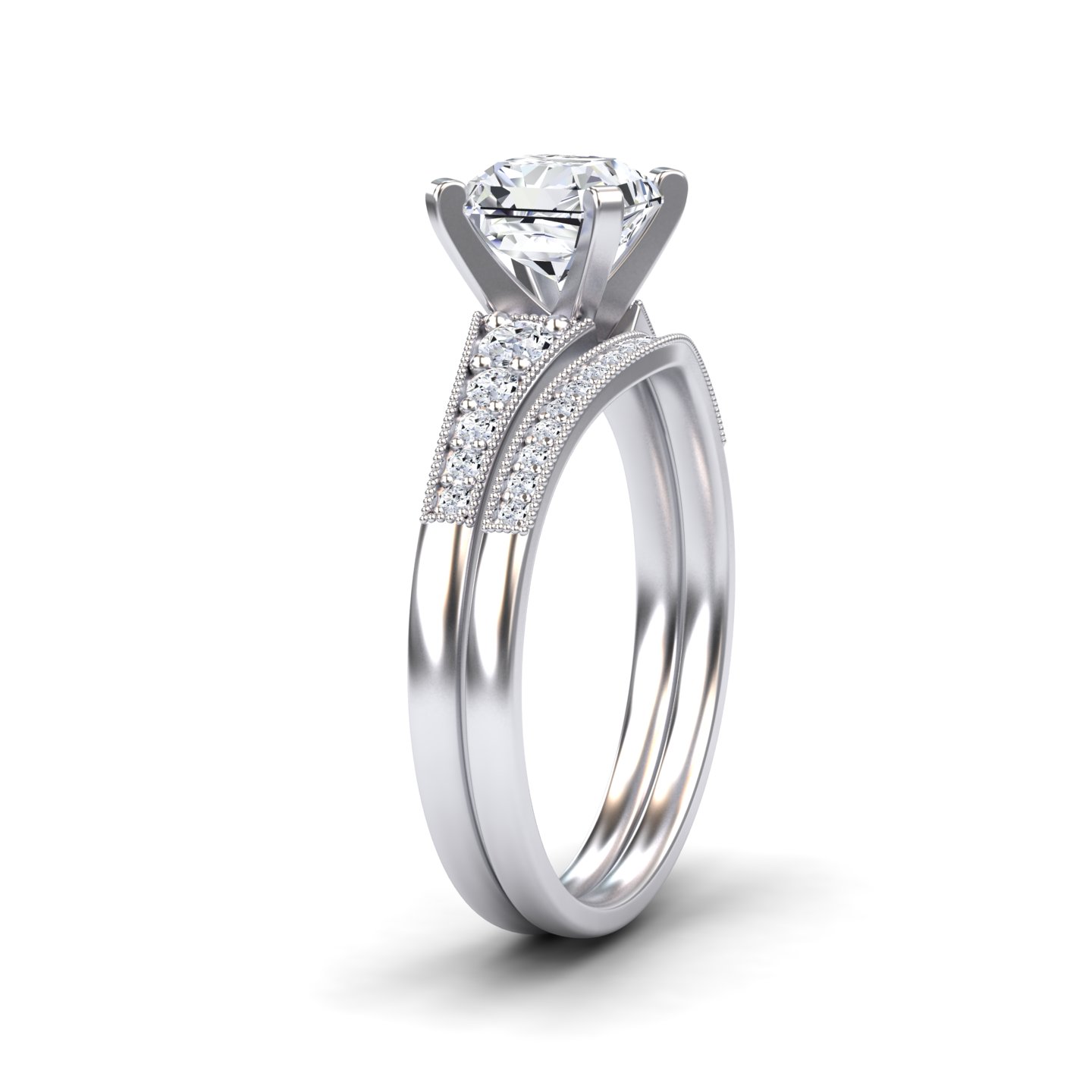 White Diamond Vintage-Inspired Bridal Engagement Ring - Tracy