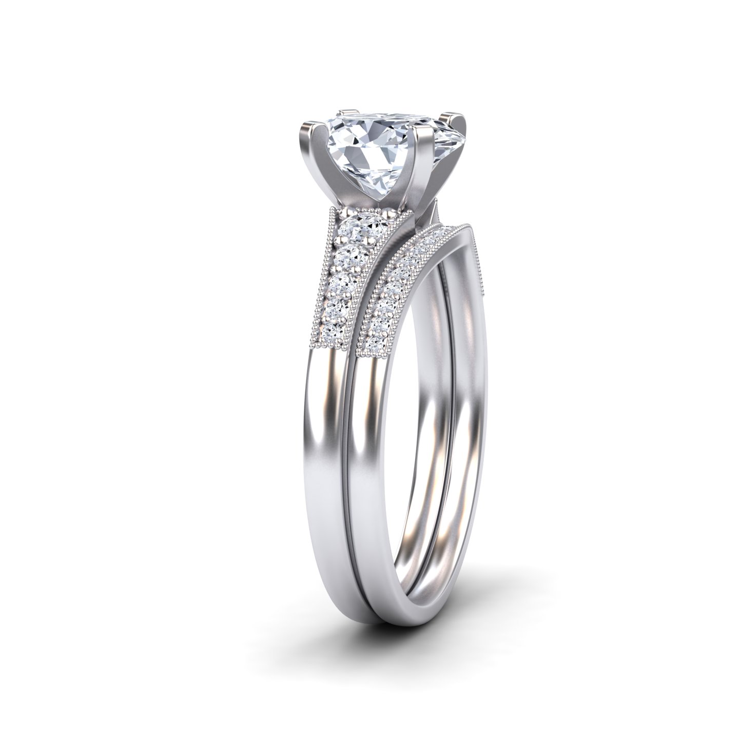 White Diamond Vintage-Inspired Bridal Engagement Ring - Tracy