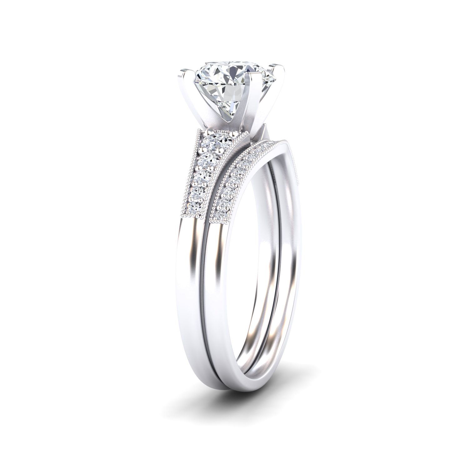 White Diamond Vintage-Inspired Bridal Engagement Ring - Tracy