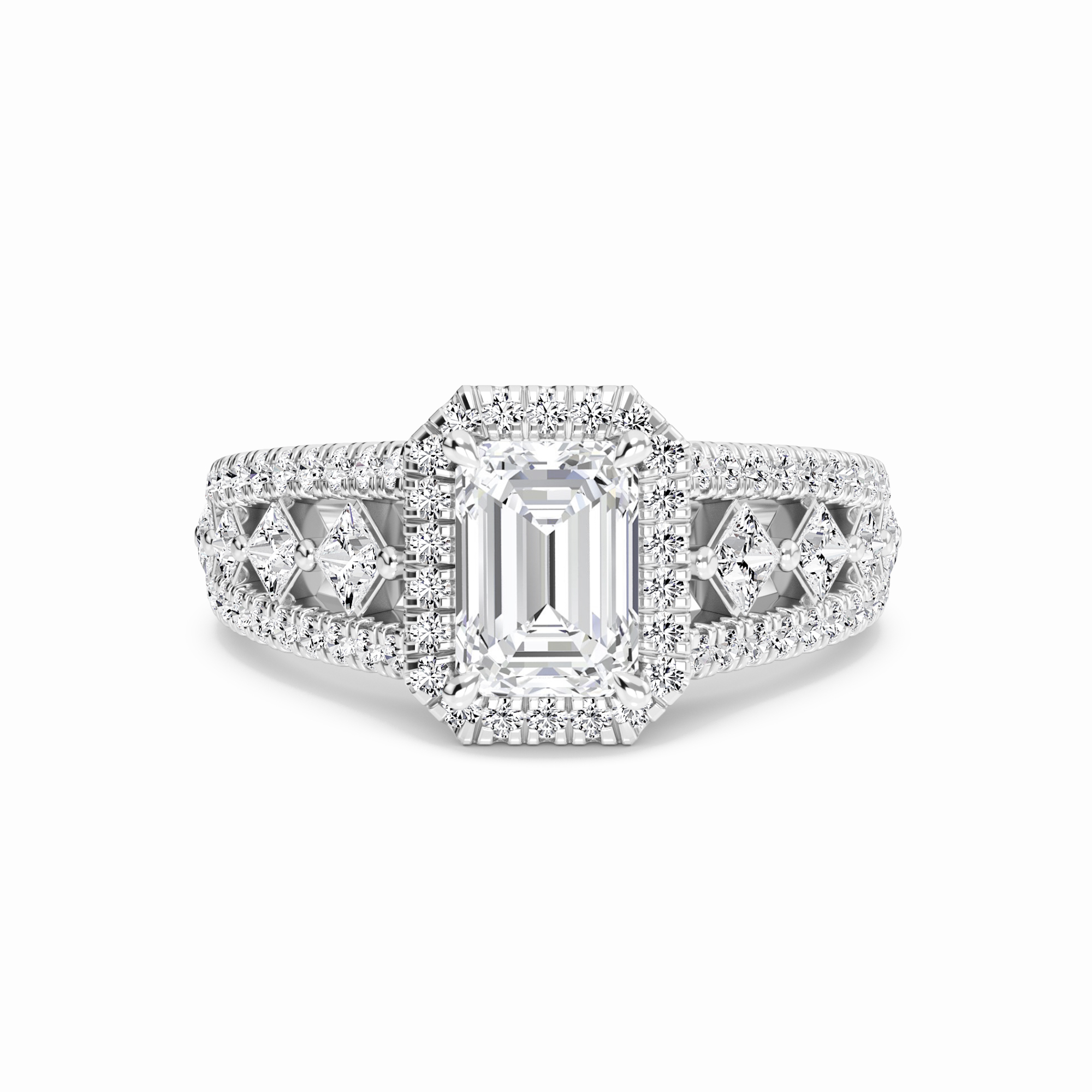 White Diamond Vintage Lattice Halo Engagement Ring - Kashvi