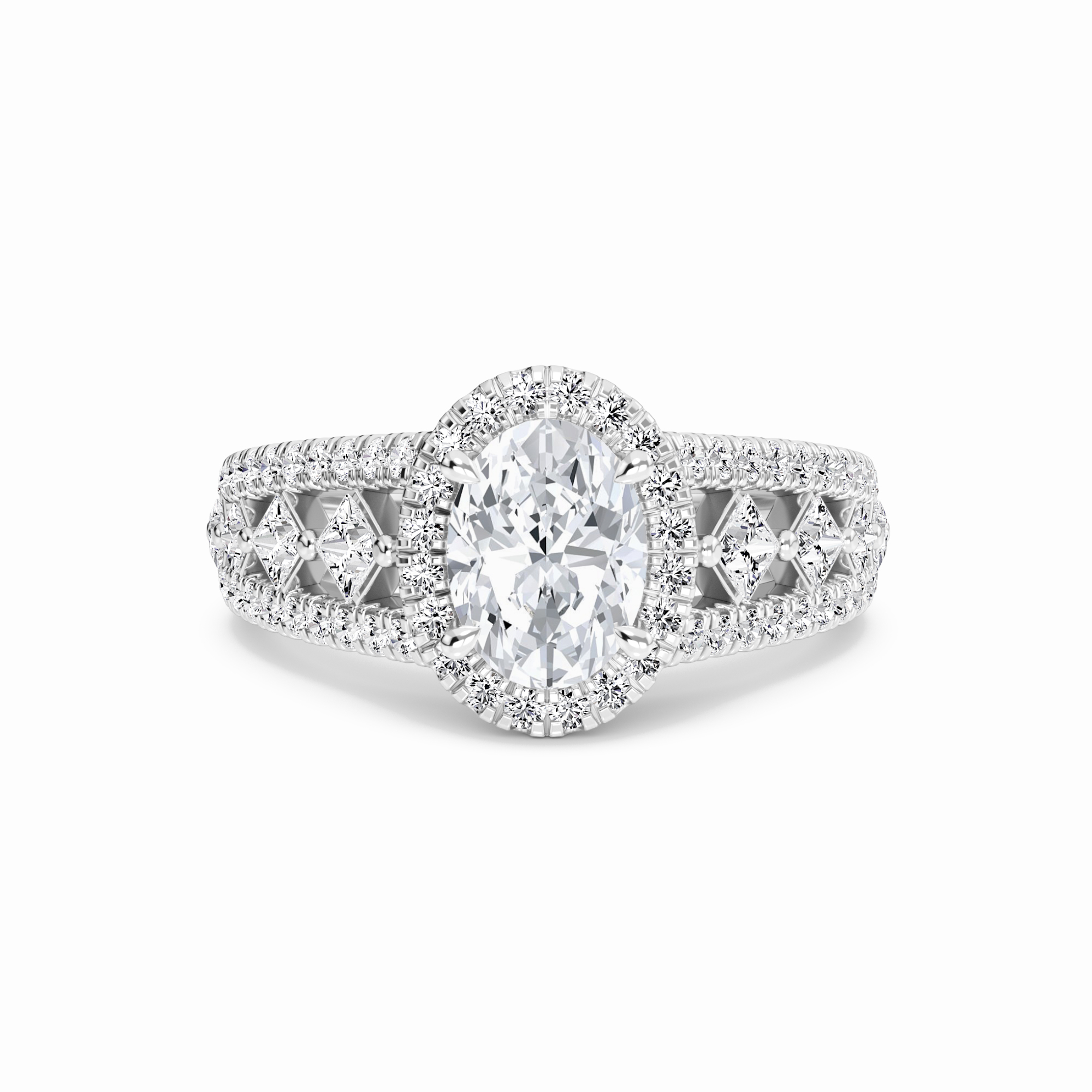 White Diamond Vintage Lattice Halo Engagement Ring - Kashvi