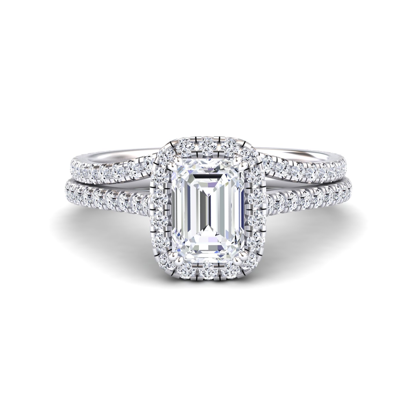 White Diamond Halo Bridal Ring Set Engagement Ring - Linlin