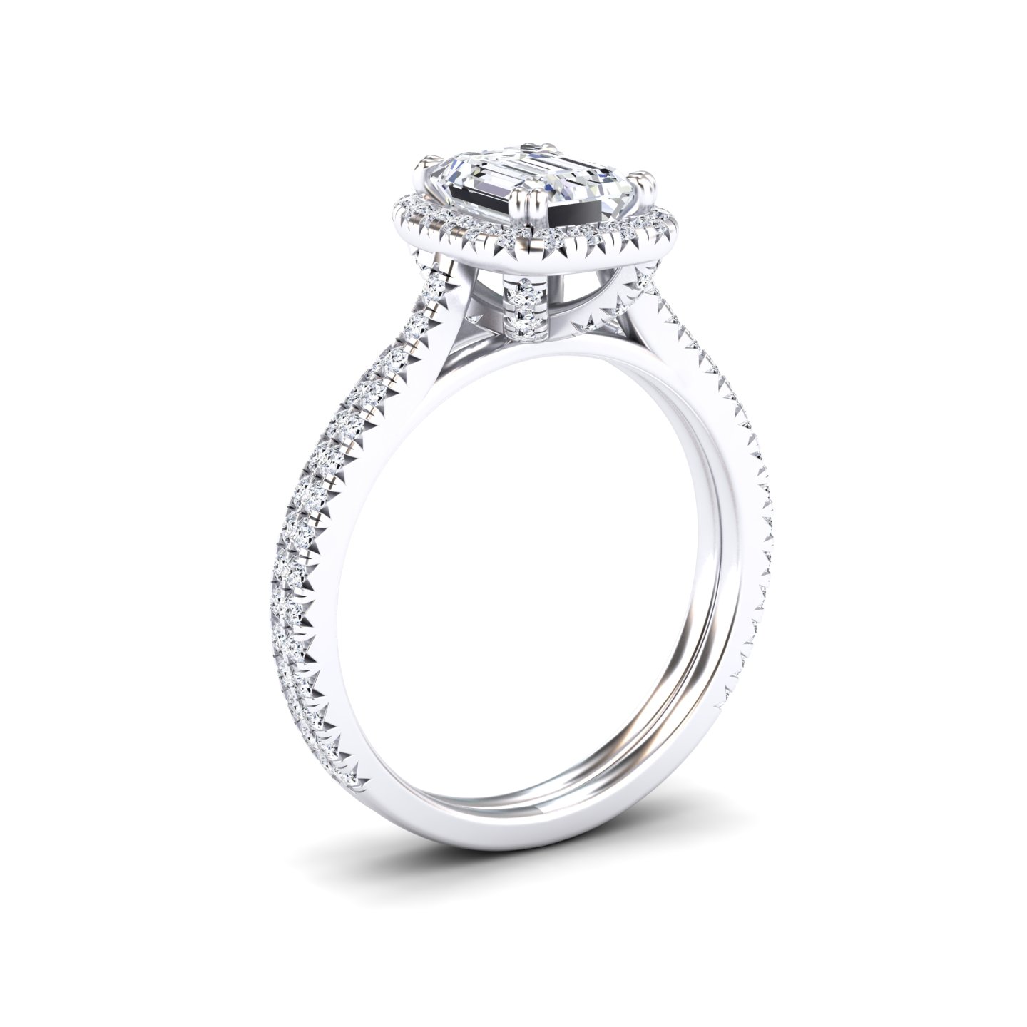 White Diamond Halo Bridal Ring Set Engagement Ring - Linlin