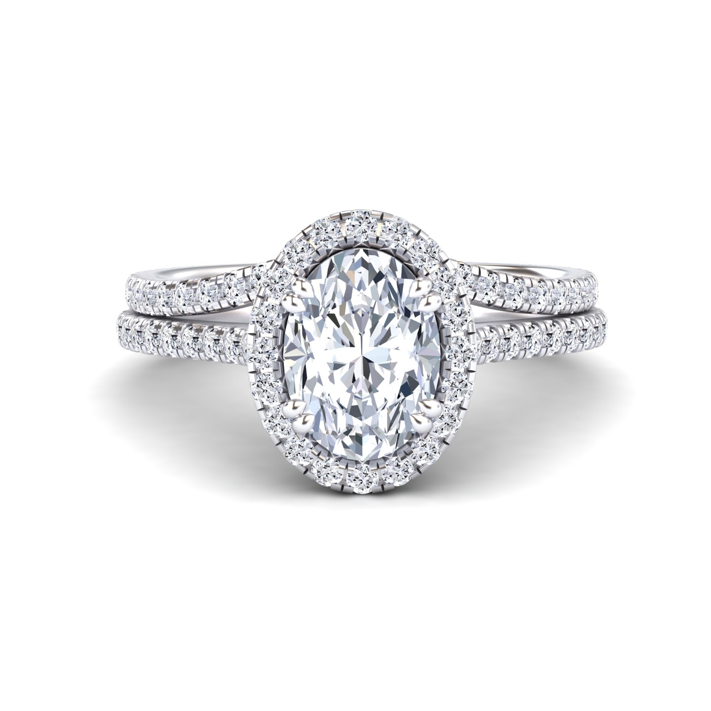 White Diamond Halo Bridal Ring Set Engagement Ring - Linlin