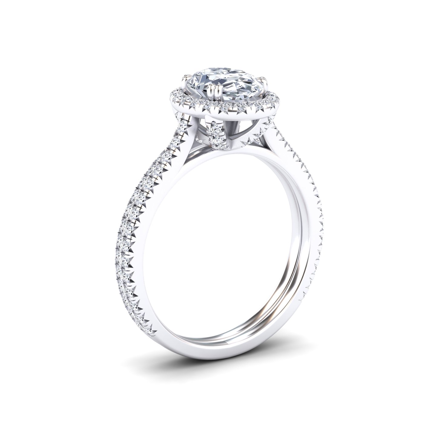 White Diamond Halo Bridal Ring Set Engagement Ring - Linlin