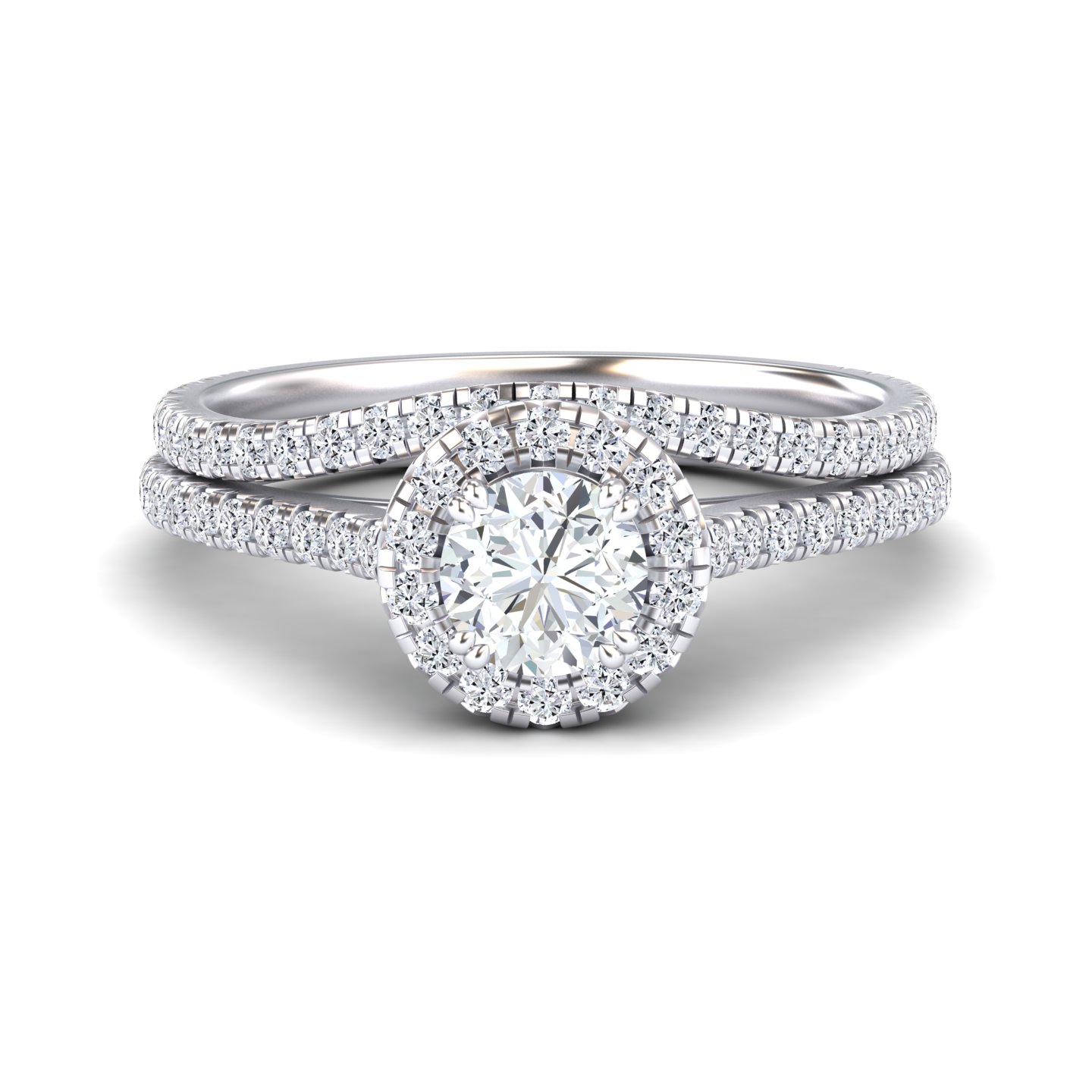 White Diamond Halo Bridal Ring Set Engagement Ring - Linlin