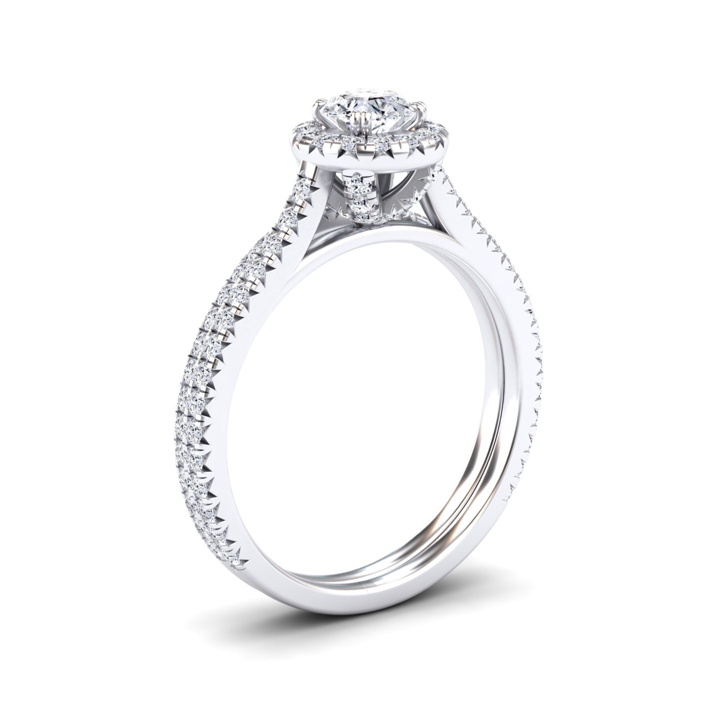 White Diamond Halo Bridal Ring Set Engagement Ring - Linlin