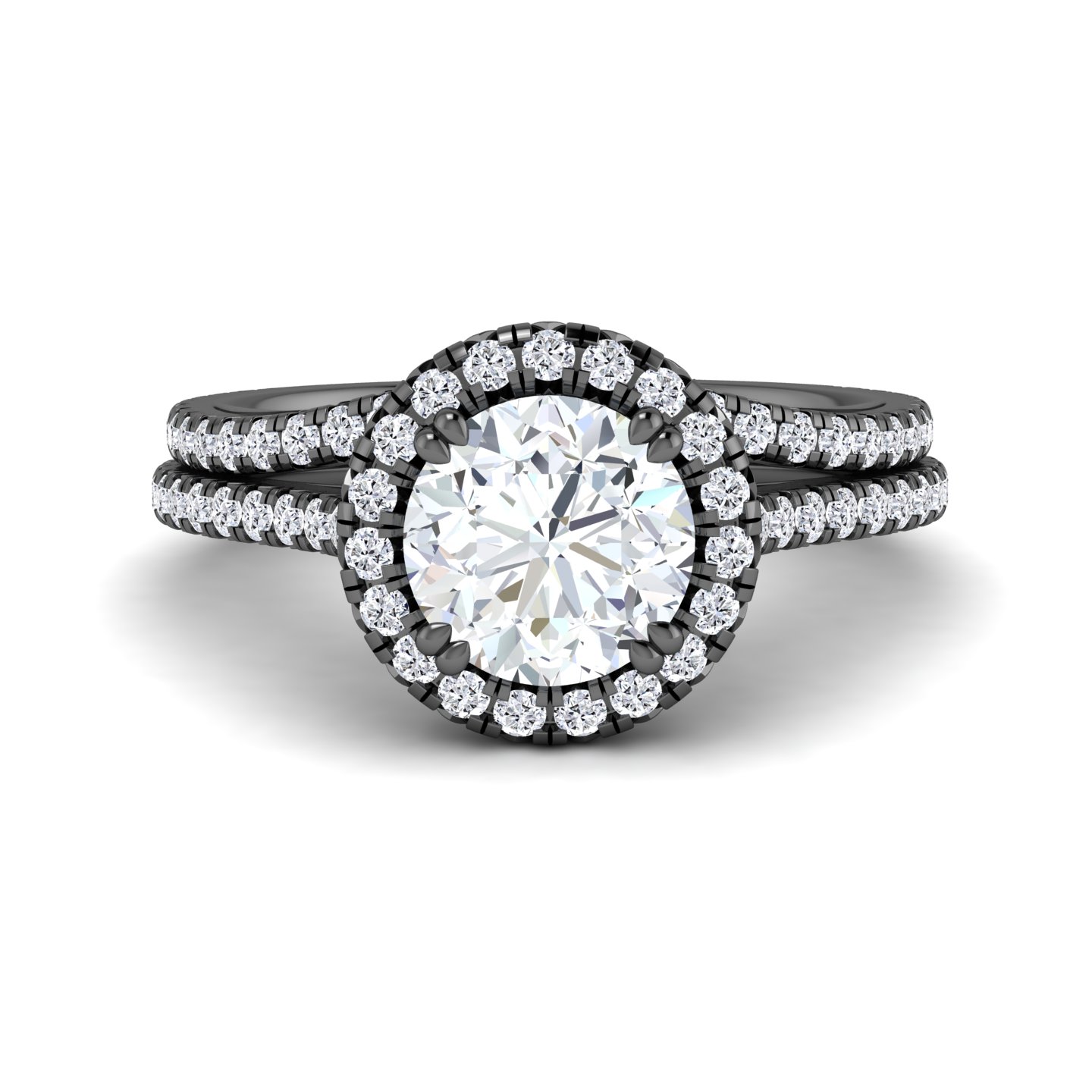 White Diamond Halo Bridal Ring Set Engagement Ring - Linlin