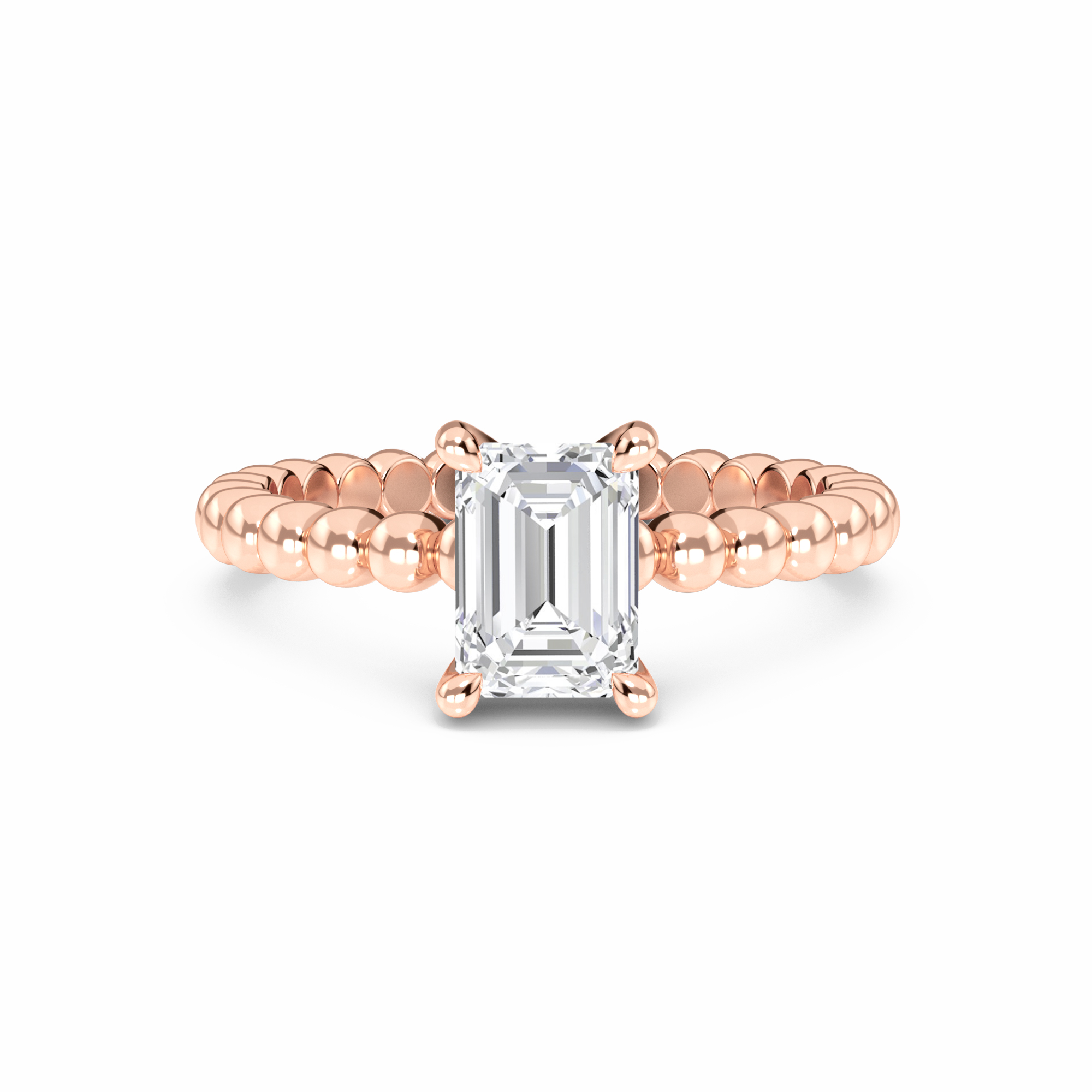 White Diamond Beaded Solitaire Engagement Ring - Rayna