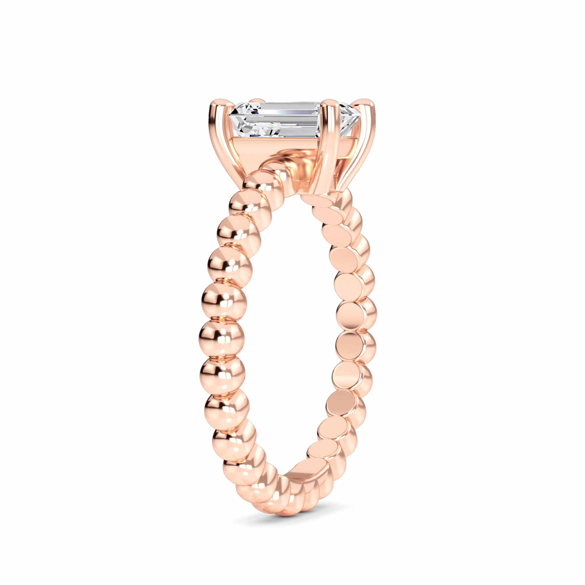 White Diamond Beaded Solitaire Engagement Ring - Rayna